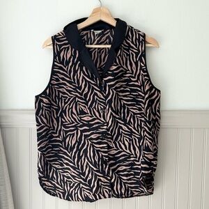 Vintage Zebra Print Sleeveless Button Down Shirt women’s large